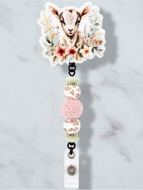 Goat Floral Beaded Badge Reel